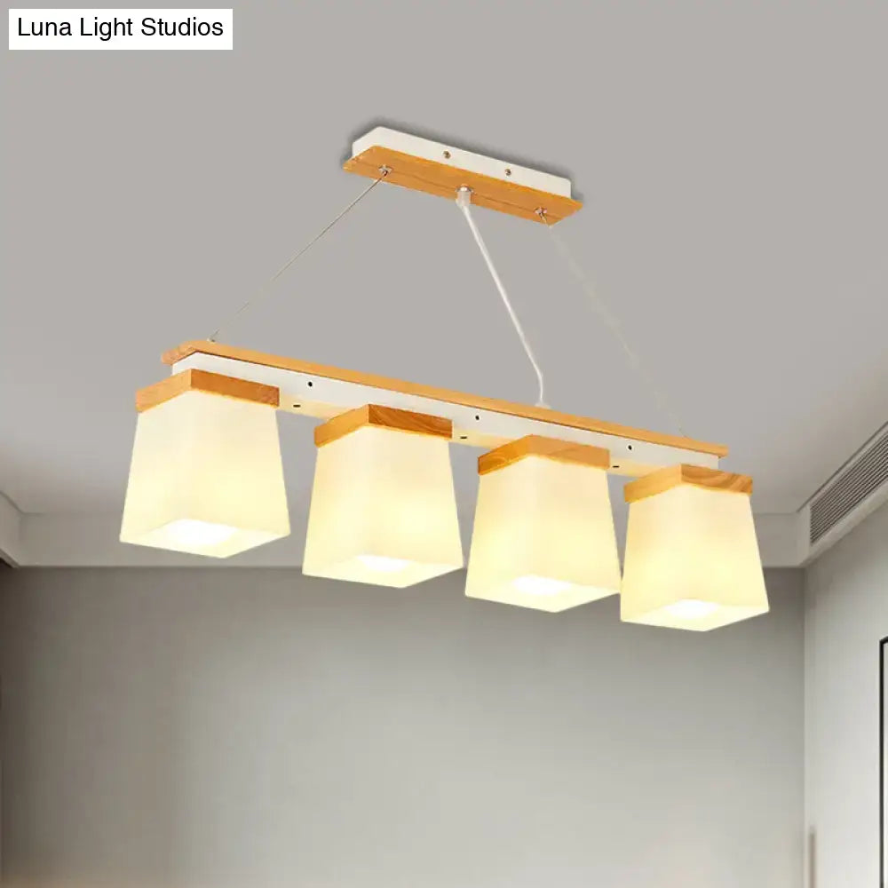 Modern wood and white square shade pendant light dining room