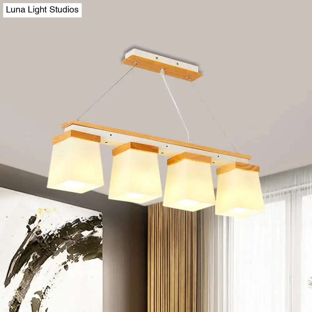 Modern wood and white square shade pendant light dining room