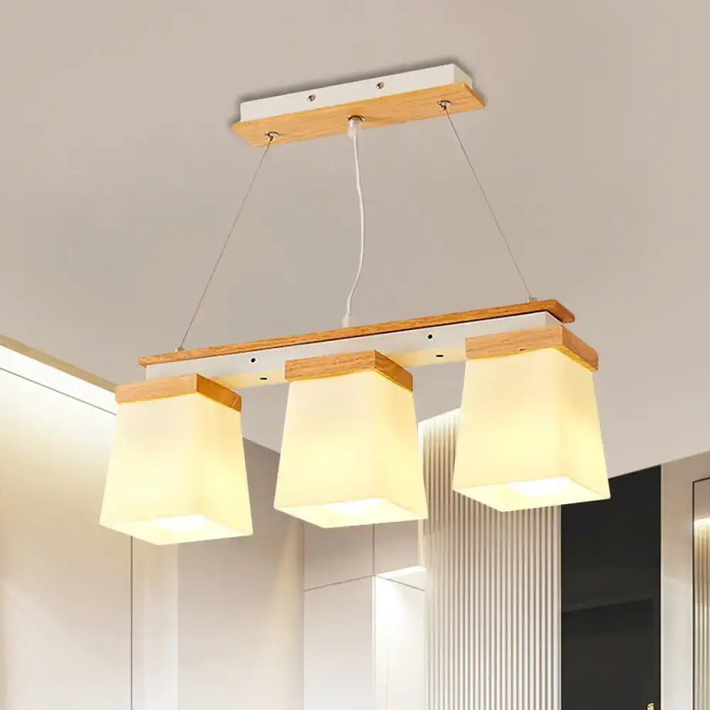 Modern wood and white square shade pendant light dining room