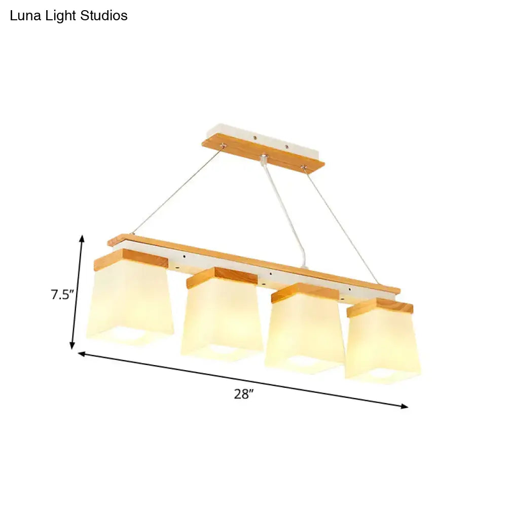 Modern wood and white square shade pendant light dining room
