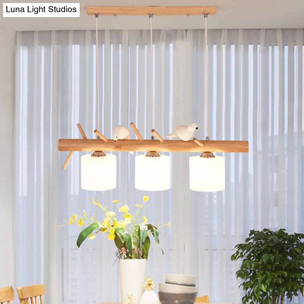 DecorBites™ Modern Wood Cylinder Hanging Island Light in Beige - Stylish Island Lighting Fixture