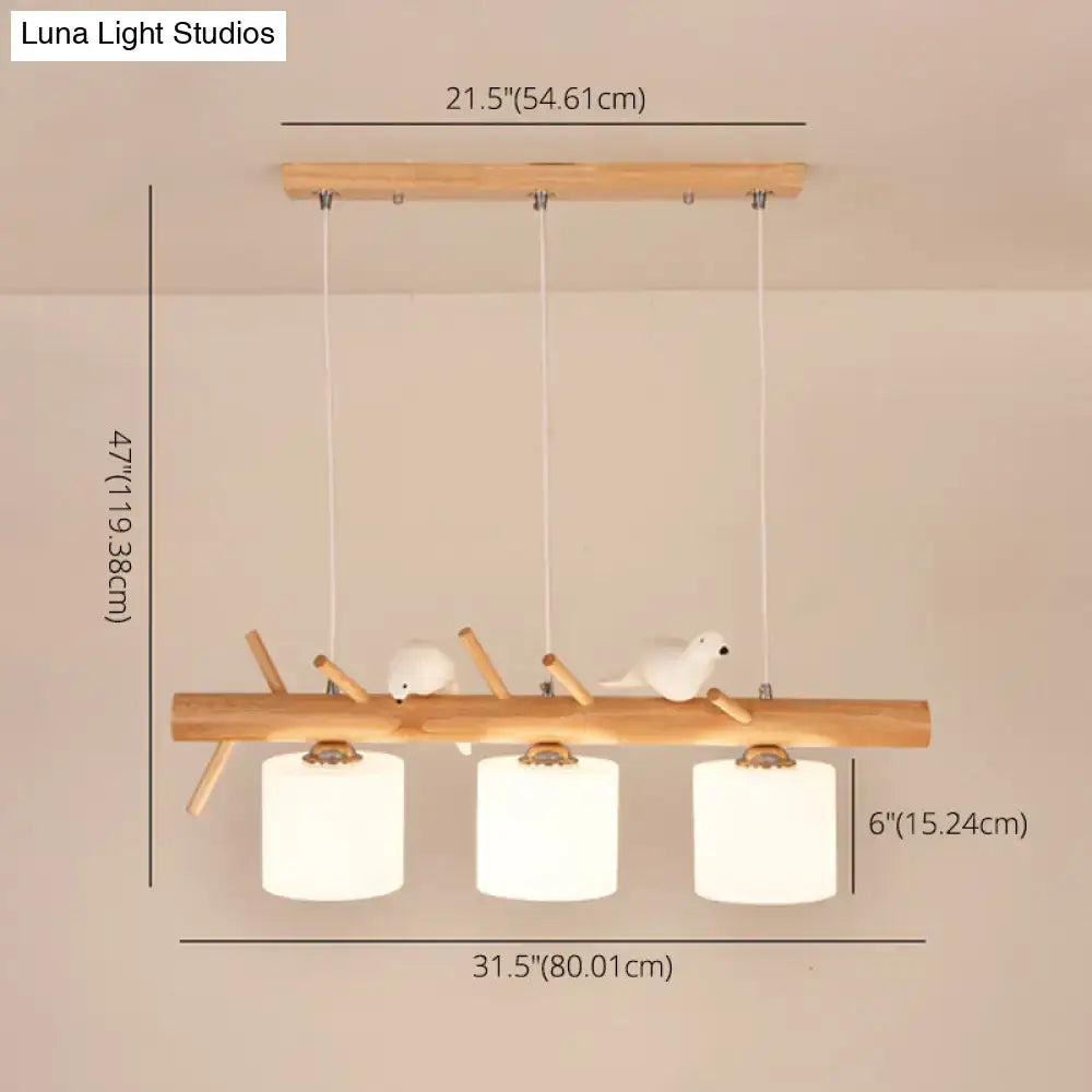 DecorBites™ Modern Wood Cylinder Hanging Island Light in Beige - Stylish Island Lighting Fixture
