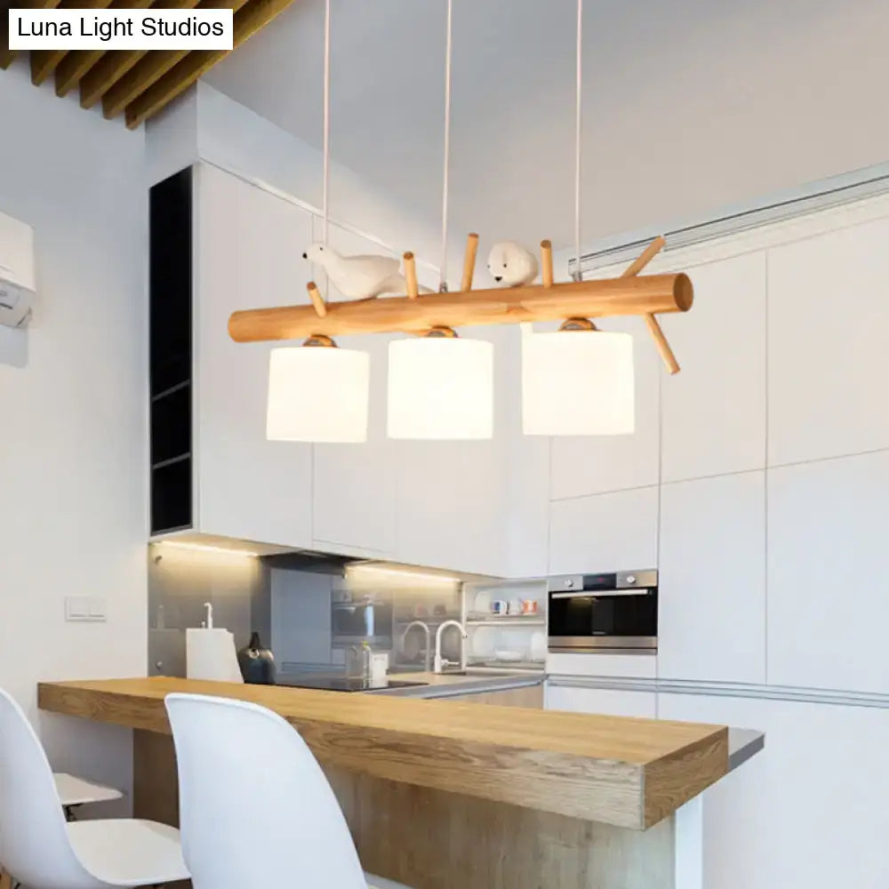 DecorBites™ Modern Wood Cylinder Hanging Island Light in Beige - Stylish Island Lighting Fixture