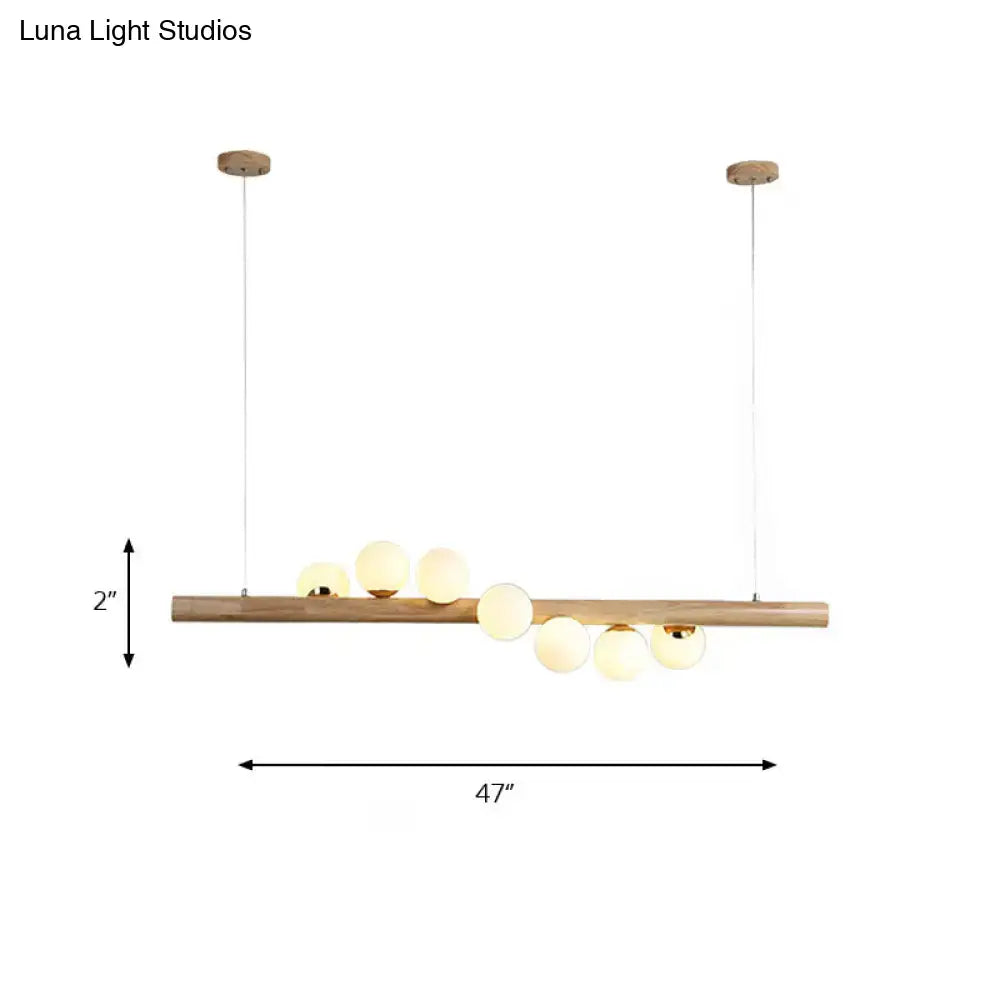DecorBites™ Modern Wood Island Light with Spherical Shade - Opal Glass Ceiling Lamp (5/7 Lights) for Dining Room