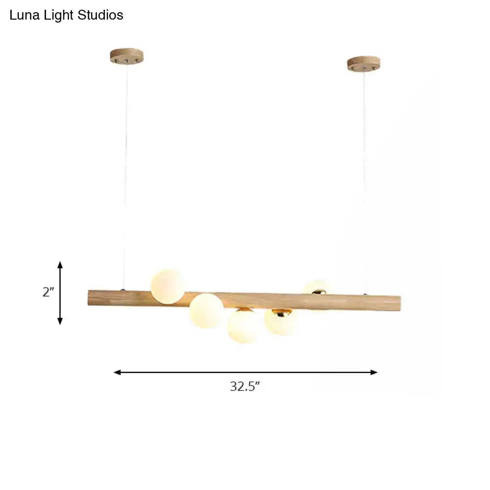 DecorBites™ Modern Wood Island Light with Spherical Shade - Opal Glass Ceiling Lamp (5/7 Lights) for Dining Room