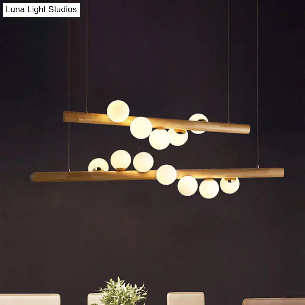 DecorBites™ Modern Wood Island Light with Spherical Shade - Opal Glass Ceiling Lamp (5/7 Lights) for Dining Room