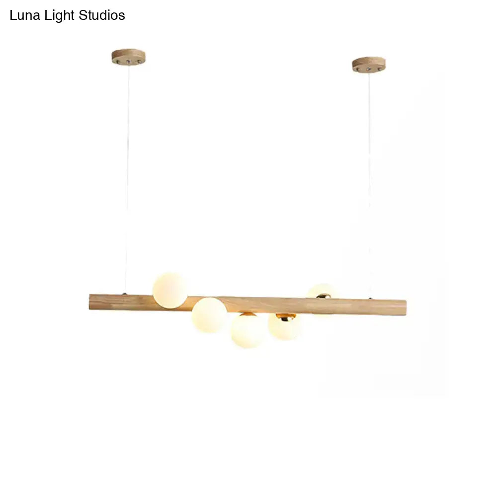 DecorBites™ Modern Wood Island Light with Spherical Shade - Opal Glass Ceiling Lamp (5/7 Lights) for Dining Room