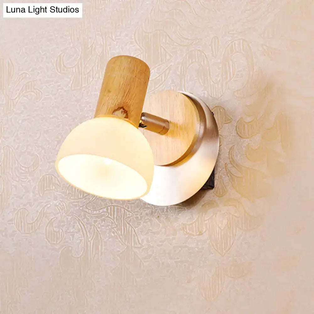 Modern wood sconce with milk white glass – bedroom wall lamp