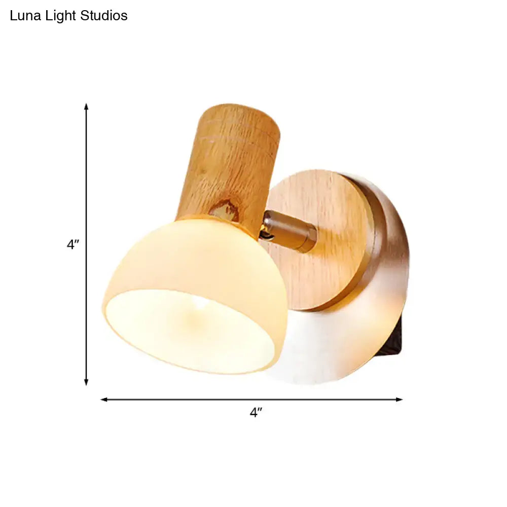 Modern wood sconce with milk white glass – bedroom wall lamp