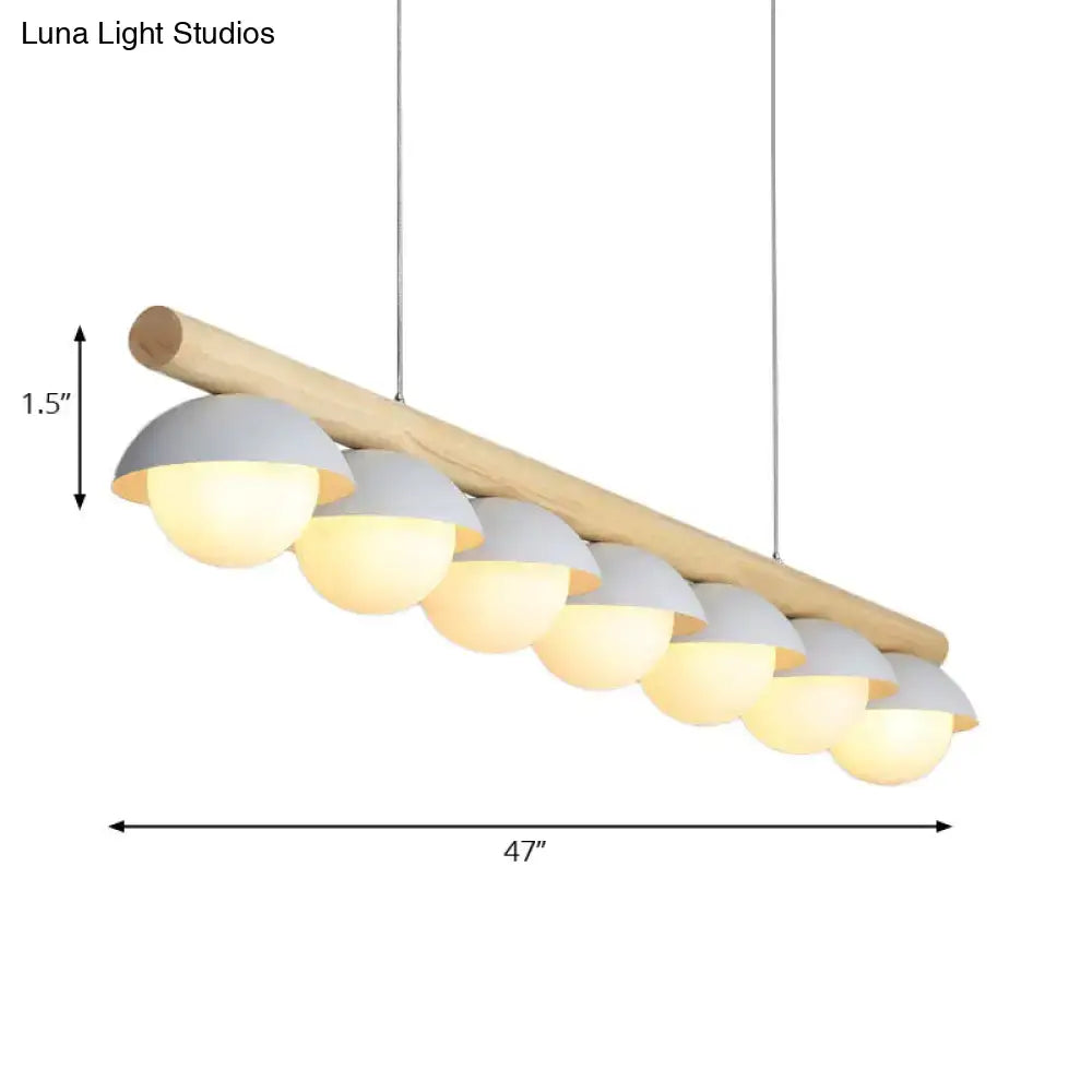 DecorBites™ Modern Wood Stem Linear Chandelier - 5/7 Lights, White Shade - Billiard Lights for Restaurants
