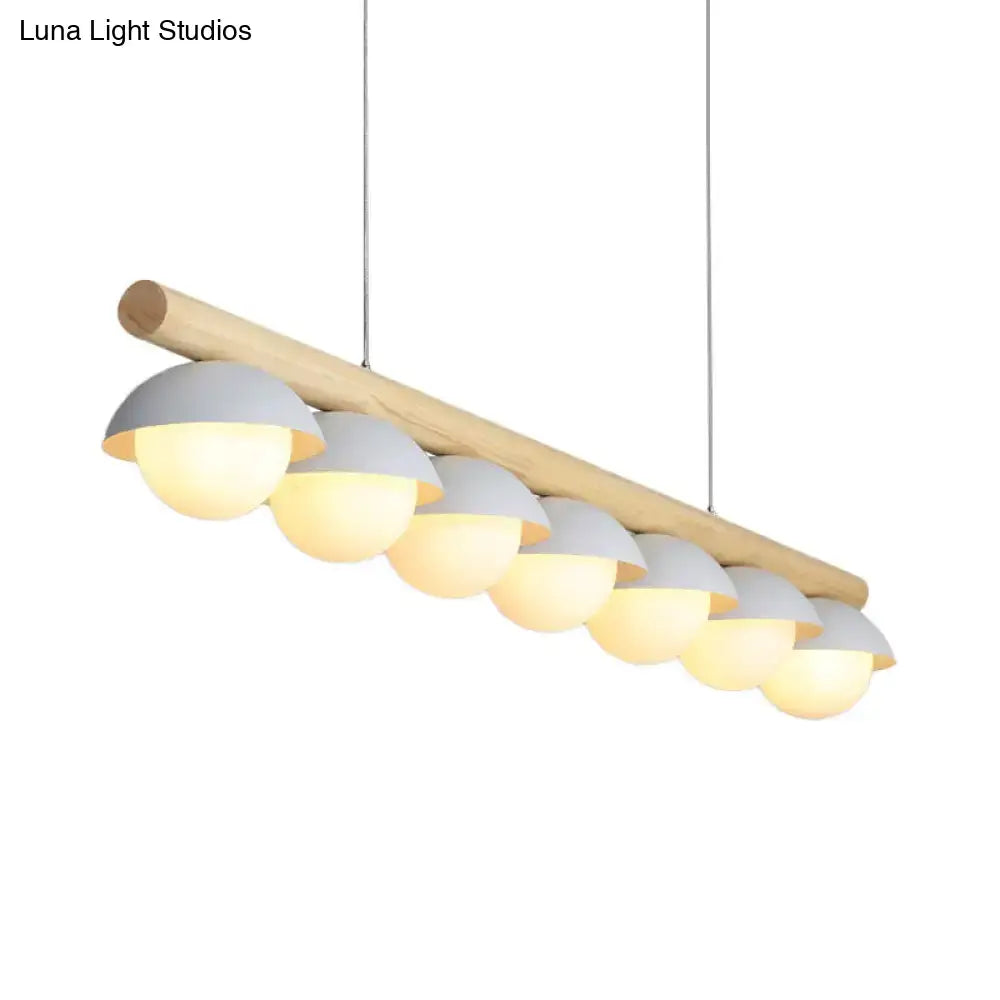 DecorBites™ Modern Wood Stem Linear Chandelier - 5/7 Lights, White Shade - Billiard Lights for Restaurants