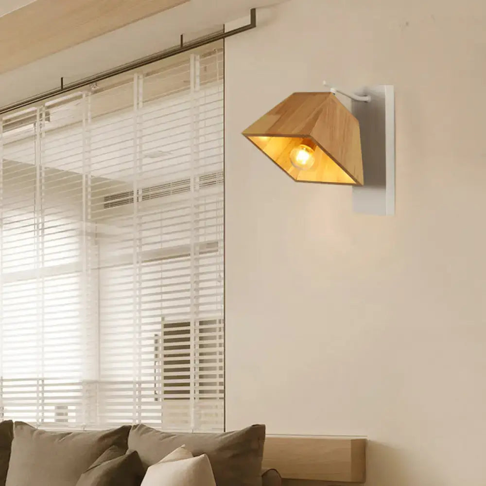 Modern wood trapezoid wall sconce bedroom direct wired light