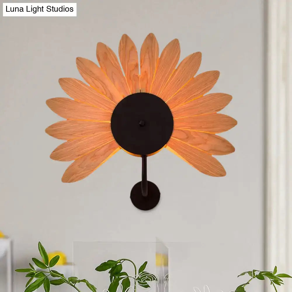 DecorBites™ Handmade Wood Veneer Wall Sconce with Modern Stylish Design and 1 Light - Perfect for Restaurants, with Black Finish