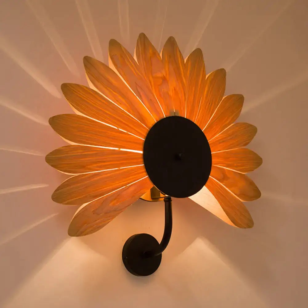 DecorBites™ Handmade Wood Veneer Wall Sconce with Modern Stylish Design and 1 Light - Perfect for Restaurants, with Black Finish