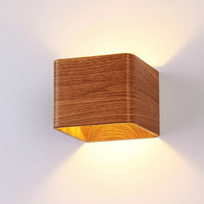 Modern wooden cube led wall light bedroom sconce