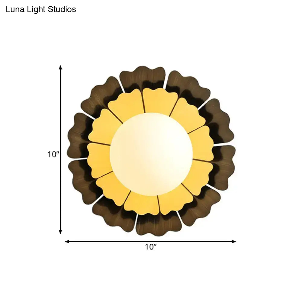 Modern yellow & brown sunflower wall sconce – bedroom glass light