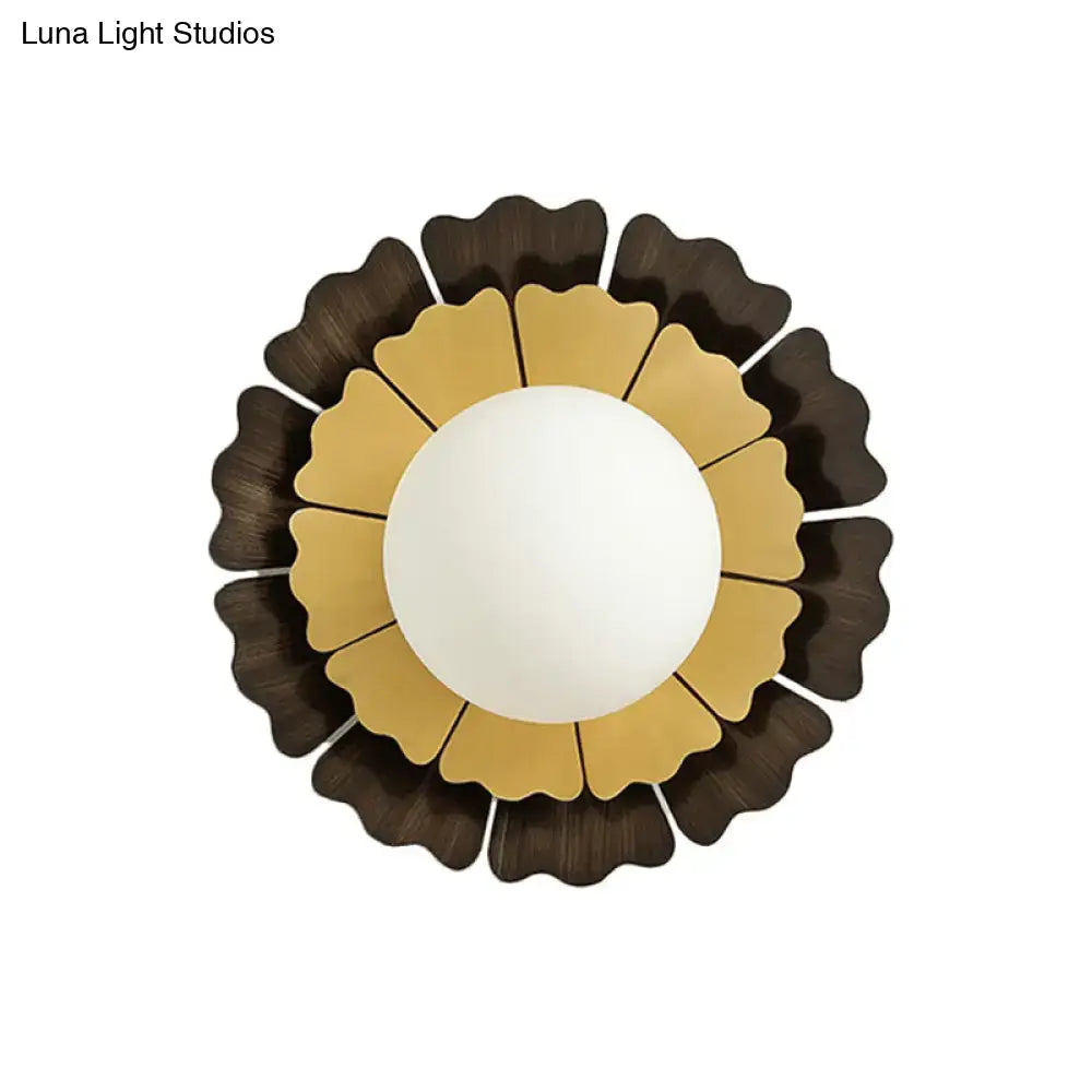 Modern yellow & brown sunflower wall sconce – bedroom glass light