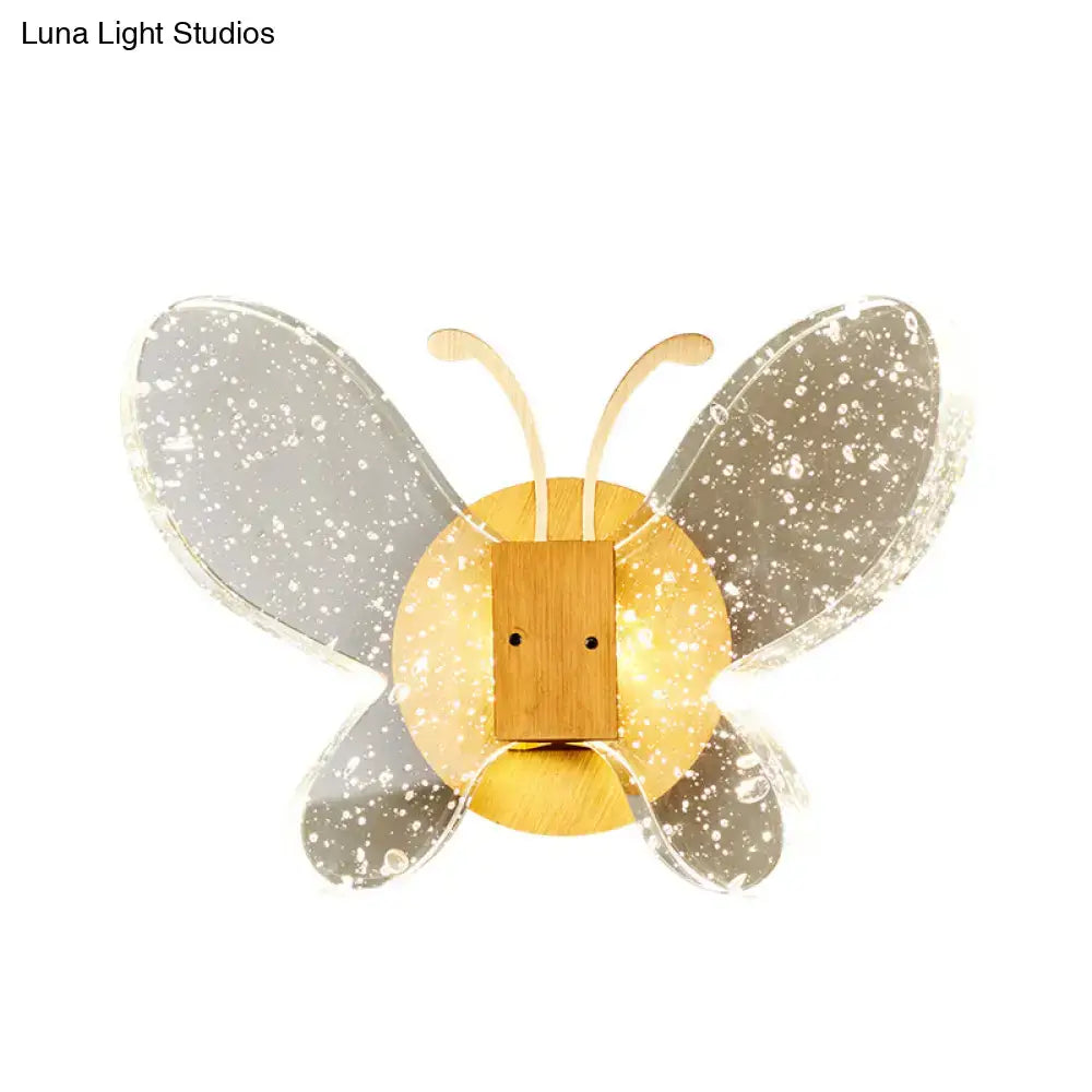Modern yellow & clear butterfly bubble crystal sconce bedroom light