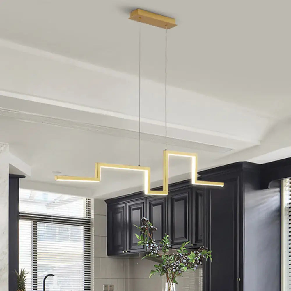 DecorBites™ Simple Style Linear Metal Hanging Light Fixture - Black/Gray/Gold, 31.5"/39" Wide LED Chandelier Lamp in Warm/White Light