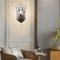DecorBites™ Black Modernist Wall Sconce with Curved Metal Arm and Clear Crystal Panel