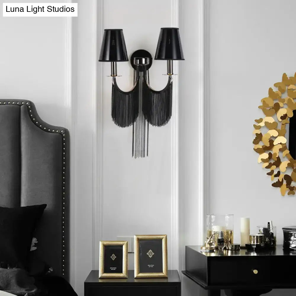 Modernist black & silver tassel wall sconce bedroom e12 light