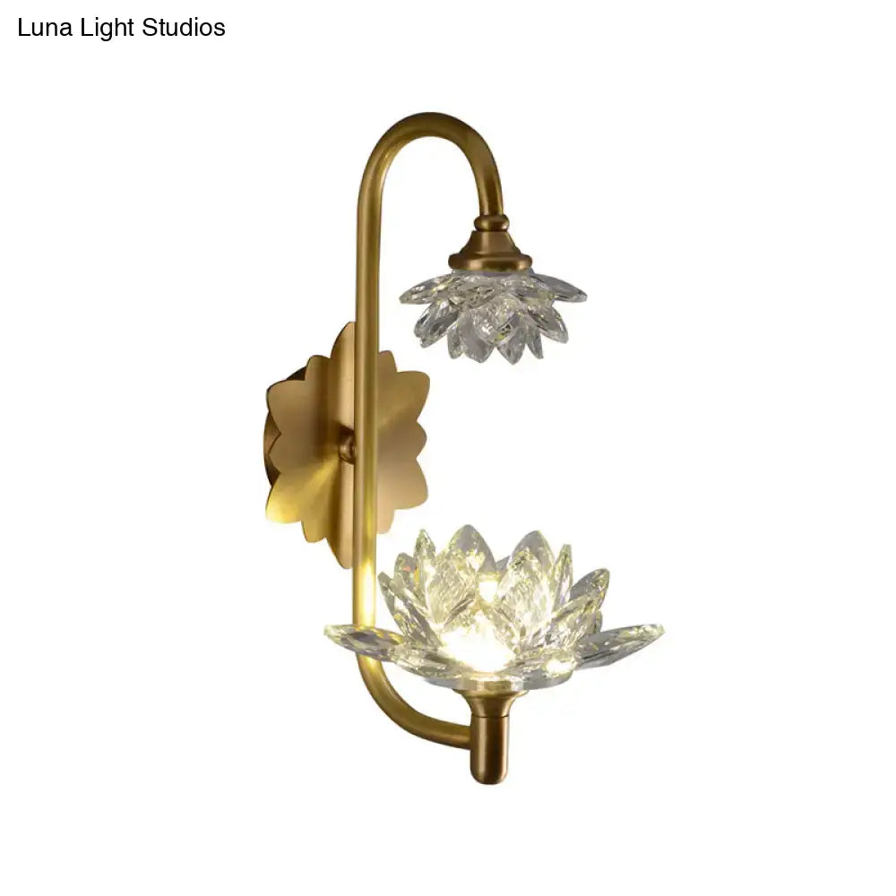 Modernist brass finish crystal shade wall sconce bedroom lotus light