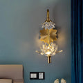 Modernist brass finish crystal shade wall sconce bedroom lotus light