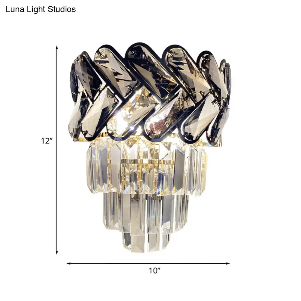 Modernist chrome and crystal wall sconce for family room