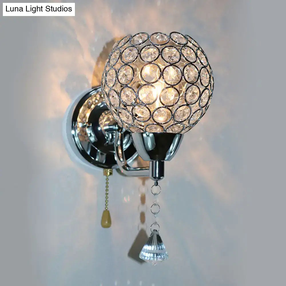 Modernist chrome and crystal wall sconce light – bedroom fixture