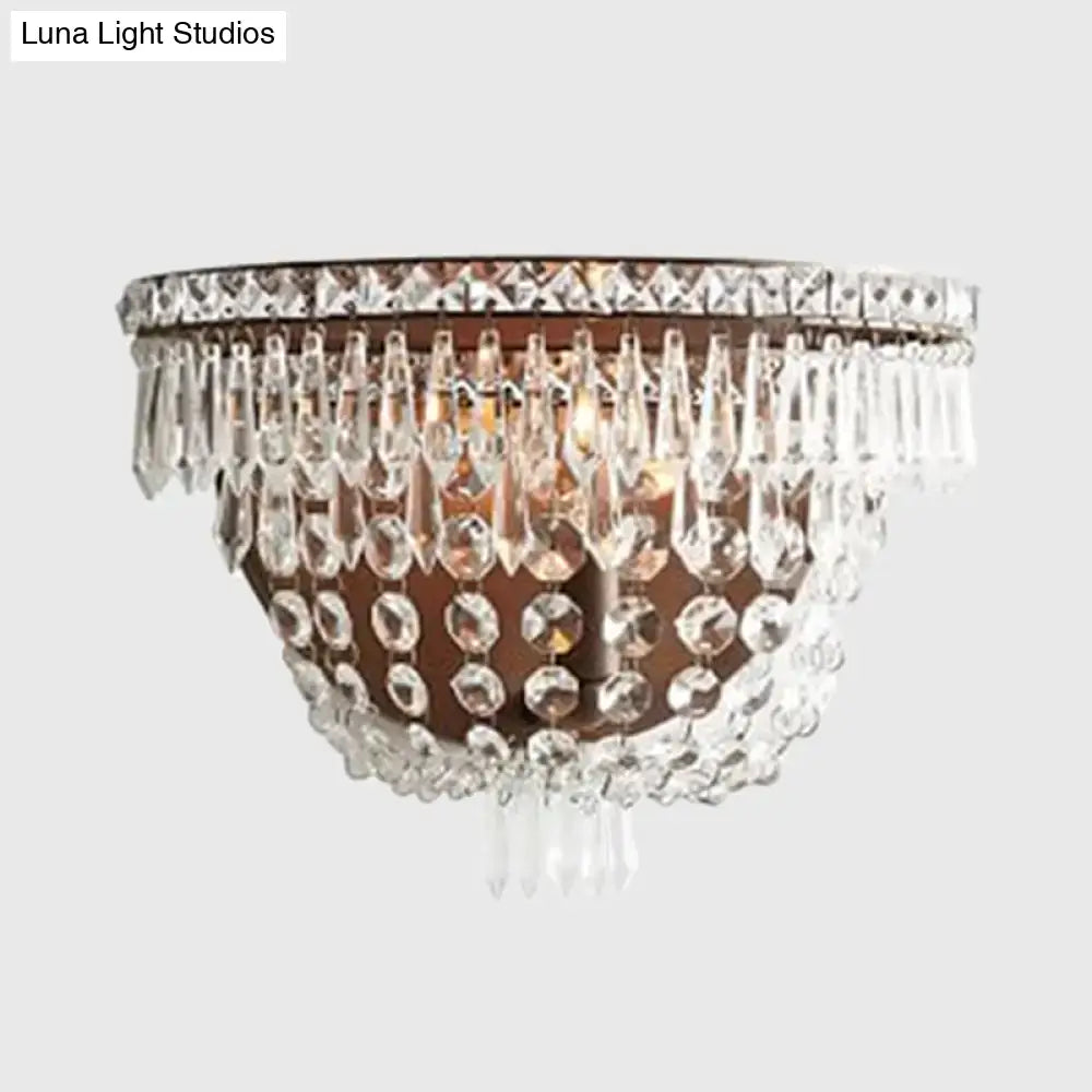 Modernist dark bronze crystal basket wall sconce for bedroom lighting