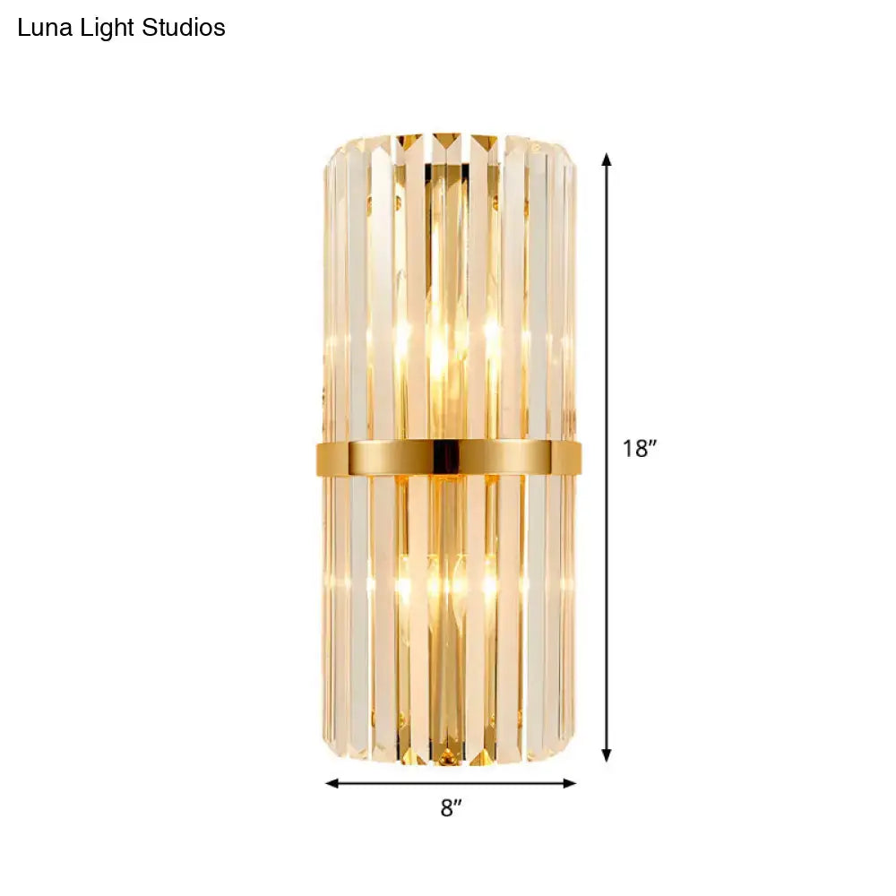 Modernist gold and clear crystal cylinder wall lighting living room