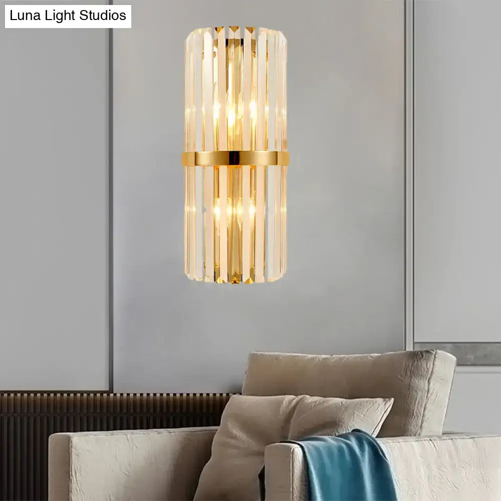 Modernist gold and clear crystal cylinder wall lighting living room