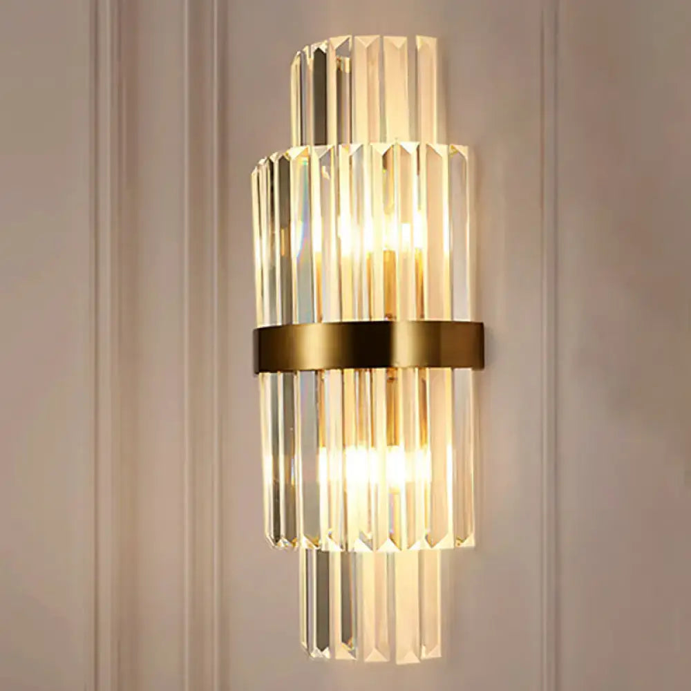 Modernist gold and clear crystal cylinder wall lighting living room