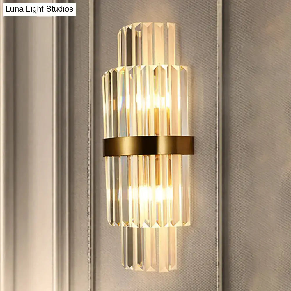Modernist gold and clear crystal cylinder wall lighting living room