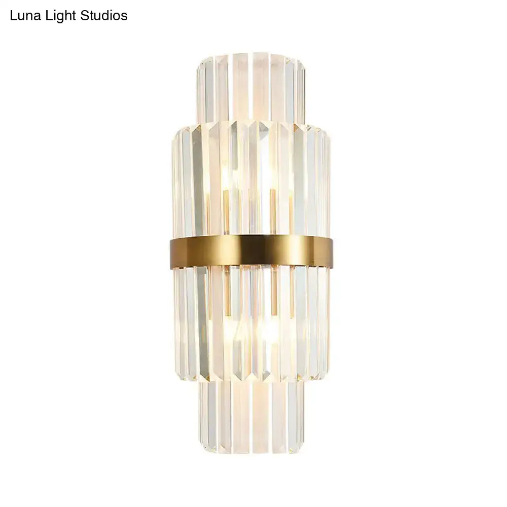 Modernist gold and clear crystal cylinder wall lighting living room