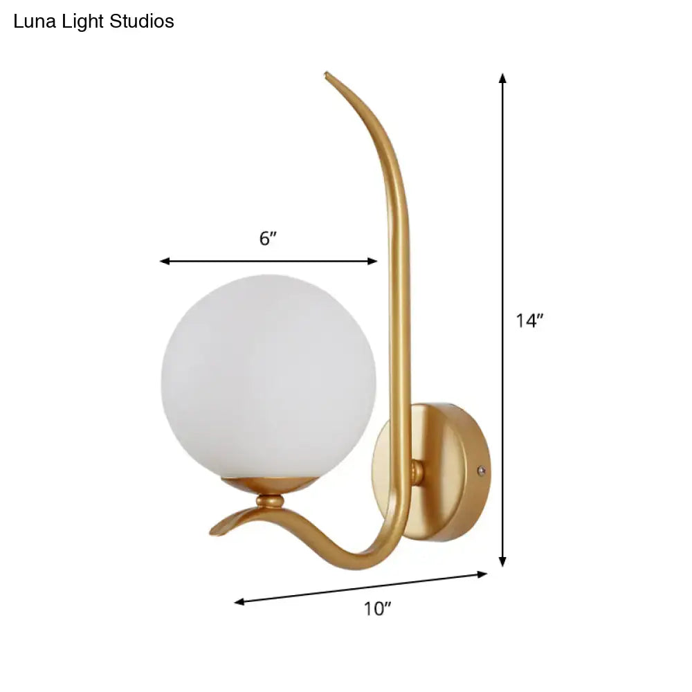 DecorBites™ Modernist White Glass Wall Mount Sconce Light - Global Design, 1-Bulb Gold Lighting for Bedroom (6"/8" Wide)