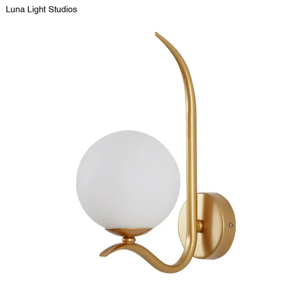 DecorBites™ Modernist White Glass Wall Mount Sconce Light - Global Design, 1-Bulb Gold Lighting for Bedroom (6"/8" Wide)