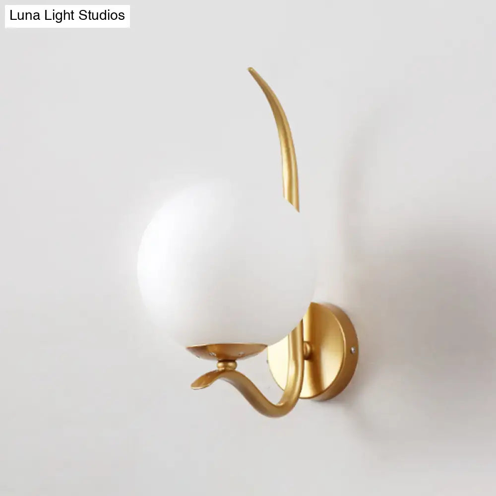 DecorBites™ Modernist White Glass Wall Mount Sconce Light - Global Design, 1-Bulb Gold Lighting for Bedroom (6"/8" Wide)