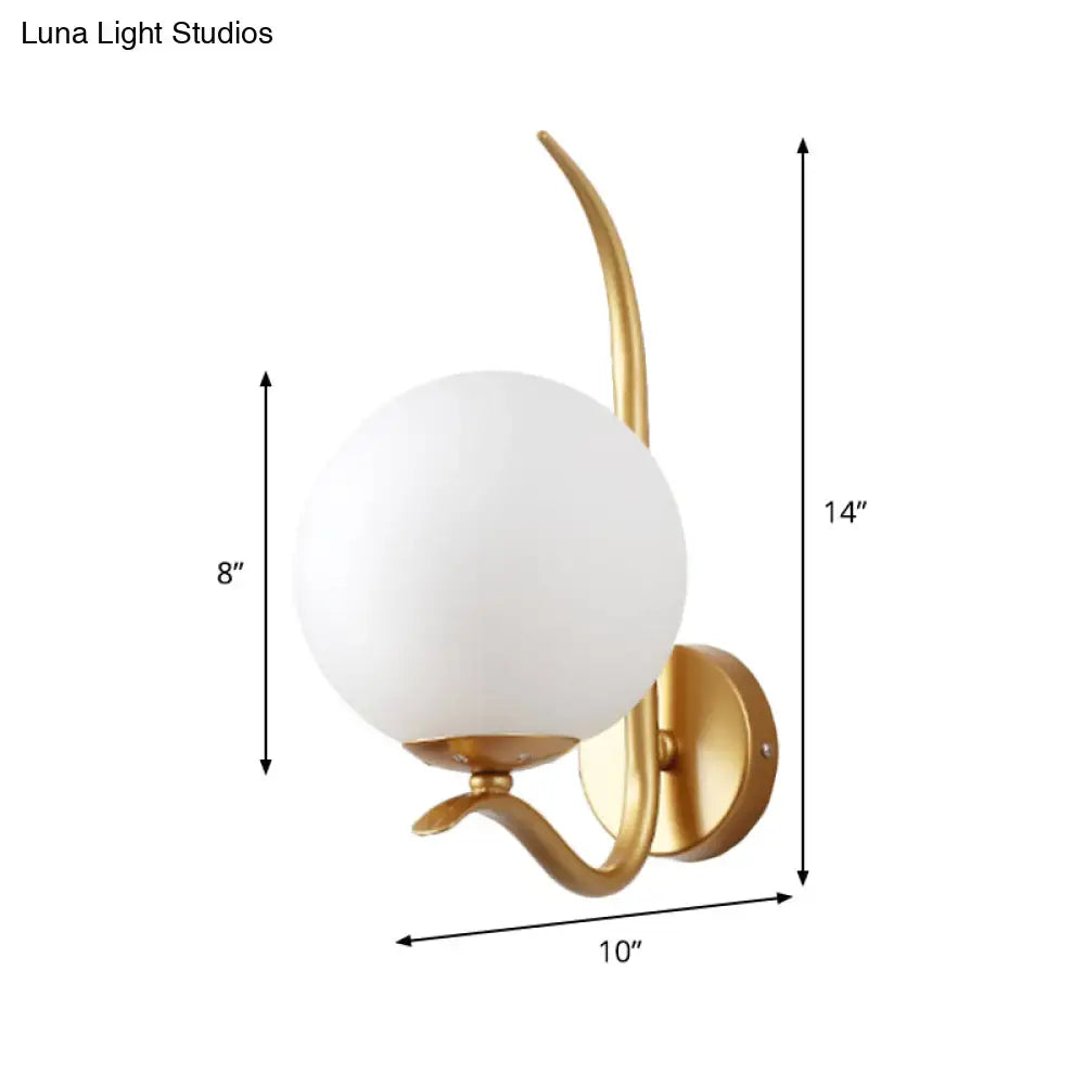 DecorBites™ Modernist White Glass Wall Mount Sconce Light - Global Design, 1-Bulb Gold Lighting for Bedroom (6"/8" Wide)