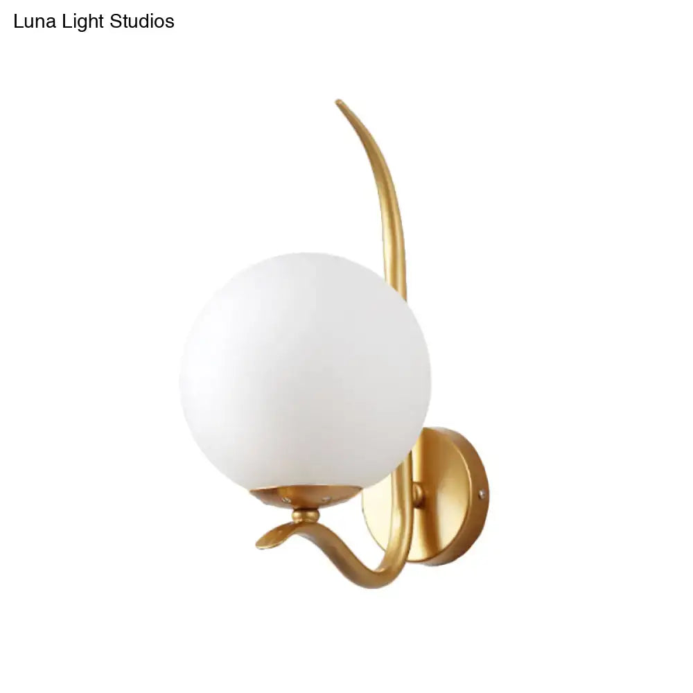 DecorBites™ Modernist White Glass Wall Mount Sconce Light - Global Design, 1-Bulb Gold Lighting for Bedroom (6"/8" Wide)