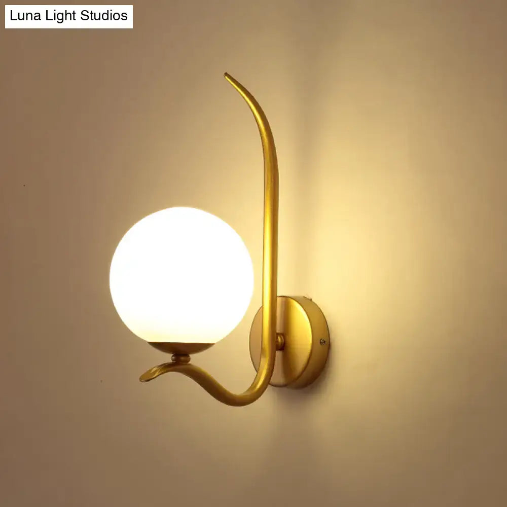 DecorBites™ Modernist White Glass Wall Mount Sconce Light - Global Design, 1-Bulb Gold Lighting for Bedroom (6"/8" Wide)