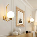 DecorBites™ Modernist White Glass Wall Mount Sconce Light - Global Design, 1-Bulb Gold Lighting for Bedroom (6"/8" Wide)