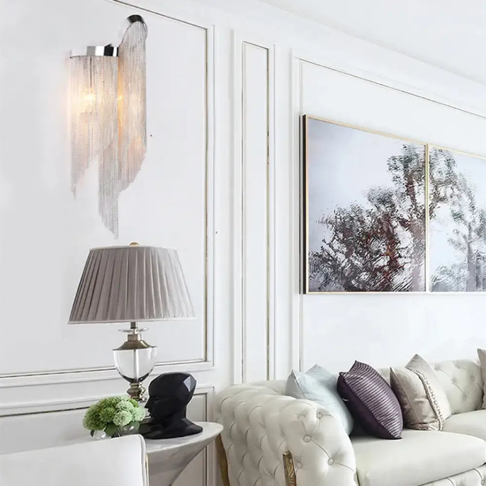 Modernist gold & silver aluminum tassel wall sconce living room light
