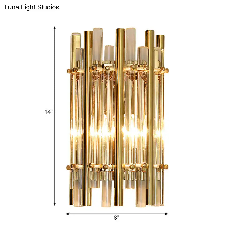Modernist gold tubular wall sconce – bedroom glass light