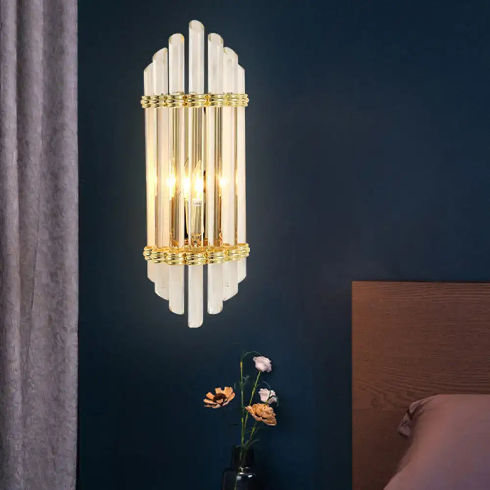 Modernist gold wall sconce lamp with crystal tubes bedroom light