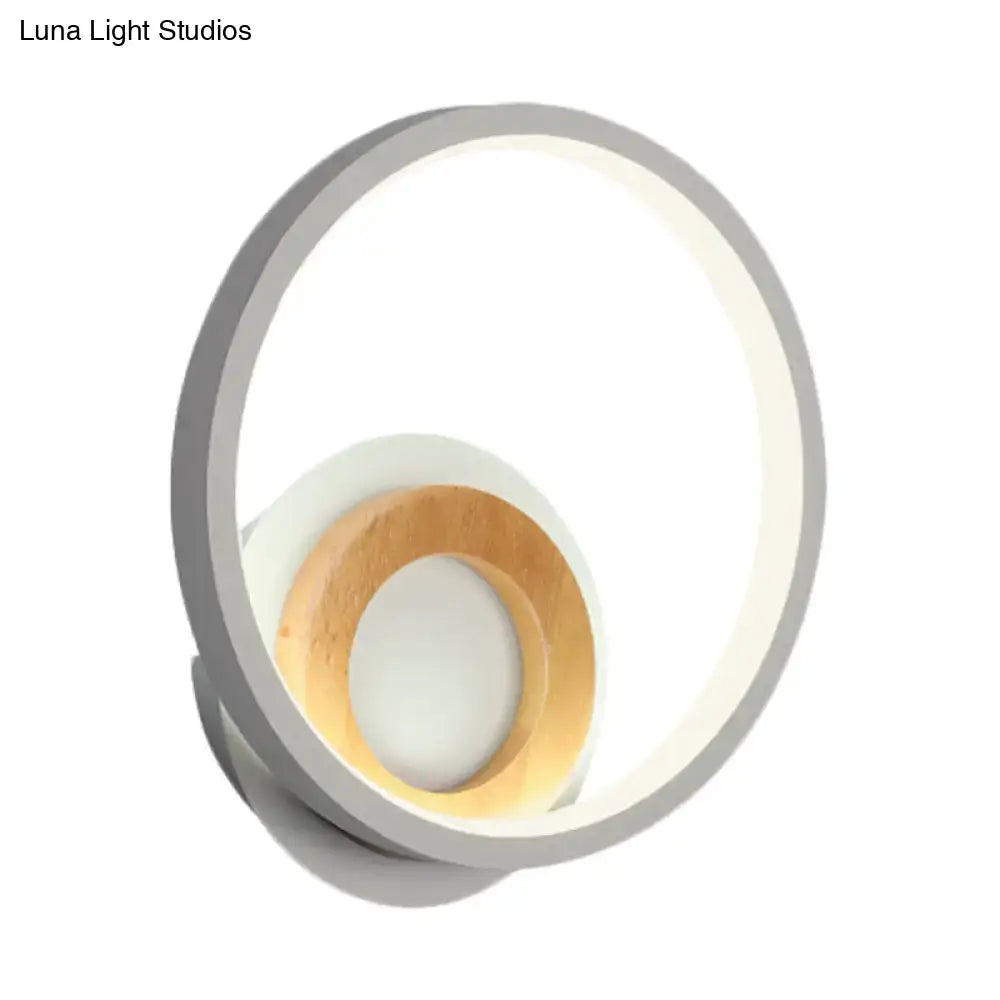 Modernist gray and wood ring wall sconce bedroom led light