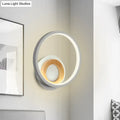 Modernist gray and wood ring wall sconce bedroom led light