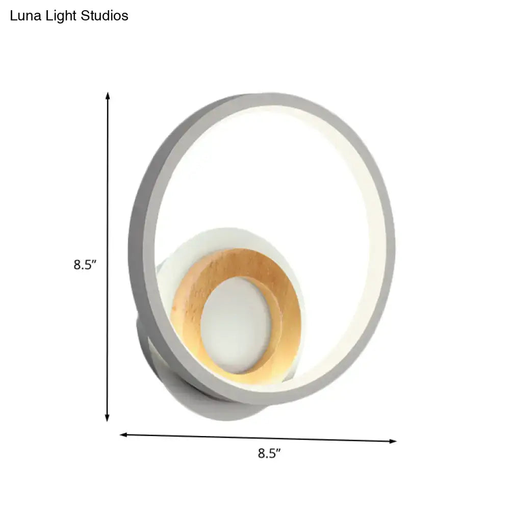 Modernist gray and wood ring wall sconce bedroom led light