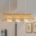 DecorBites™ Modernist Linear Island Lighting Wood 3-Light Dining Room Lamp with White Glass Shade in Beige/Brown
