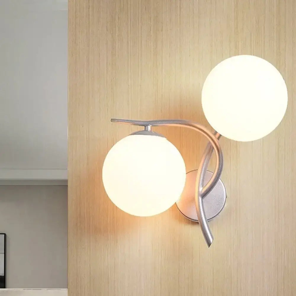 Modernist silver & black light fixture with milky glass for bedroom